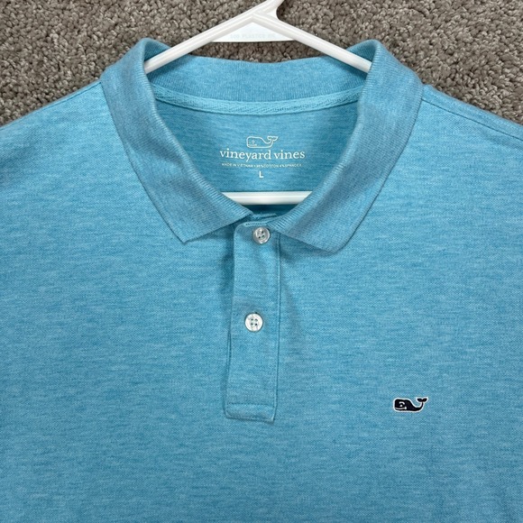 Vineyard Vines Polo Shirt‎ Mens L Blue Short Sleeve Golf Performance Whale EUC